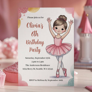 Invitation Enfants mignons Ballerina Anniversaire