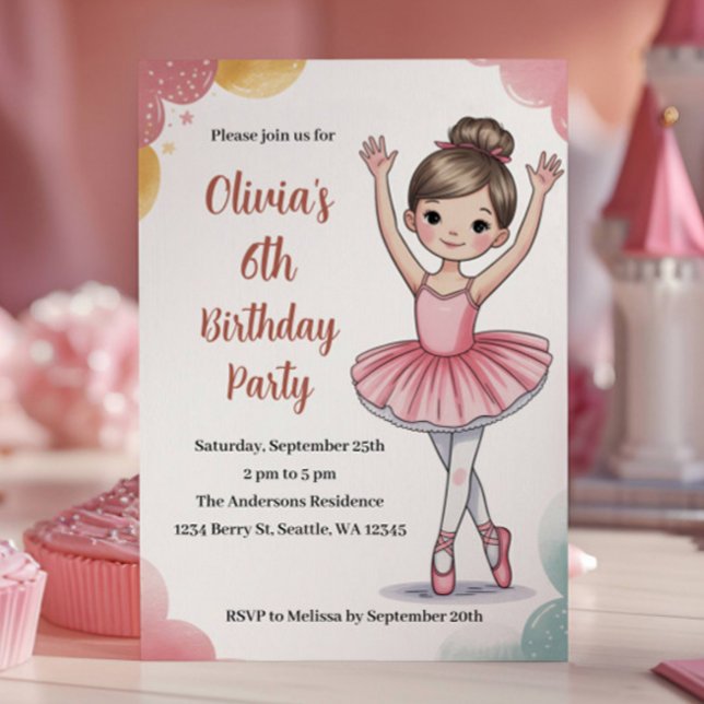 Invitation Enfants mignons Ballerina Anniversaire (Créateur téléchargé)