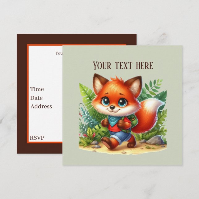 Invitation Enfants mignons Camping & Randonnée fox party (Devant / Derrière)