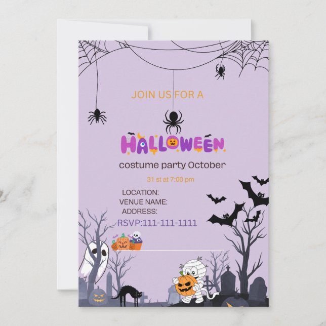 Invitation Enfants mignons Fête costumée d'Hallowe (Devant)