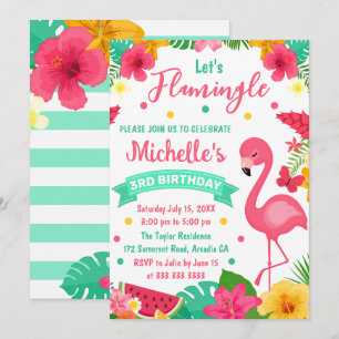Invitation Enfants Mignons Flamant Tropical Anniversaire d'Ét