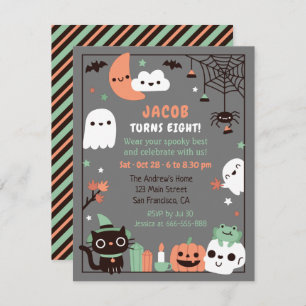 Invitation Enfants mignons Halloween fête d'anniversaire Gris