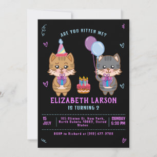 Invitation Enfants mignons Kitty Girl Drôle Chat Kitten Anniv