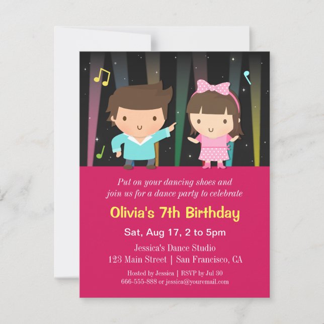 Invitation Enfants Mignons Lumières Disco Danse Anniversaire (Devant)