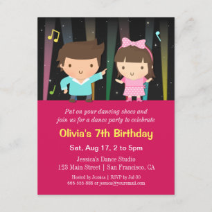 Invitation Enfants Mignons Lumières Disco Danse Anniversaire
