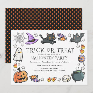 Invitation Enfants mignons pour la fête d'Halloween au crayon