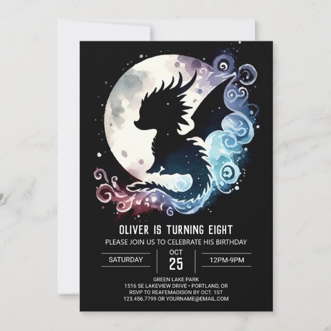 Invitation Enfants minimalistes d'anniversaire de dragon (Devant)