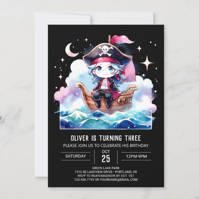 Invitation Enfants minimalistes Pirate Anniversaire (Devant)