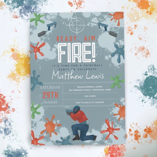 Invitation Enfants Modern Painball Boys Anniversaire Fête (Créateur téléchargé)