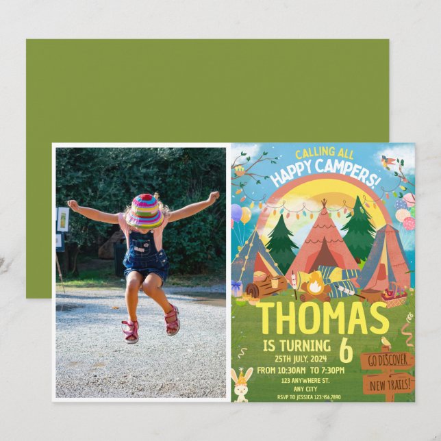 Invitation Enfants modernes d'anniversaire mignons (Devant / Derrière)