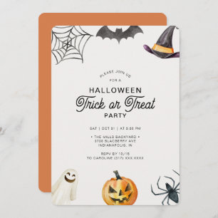 Invitation Enfants modernes Halloween Tricoter ou Treat Party