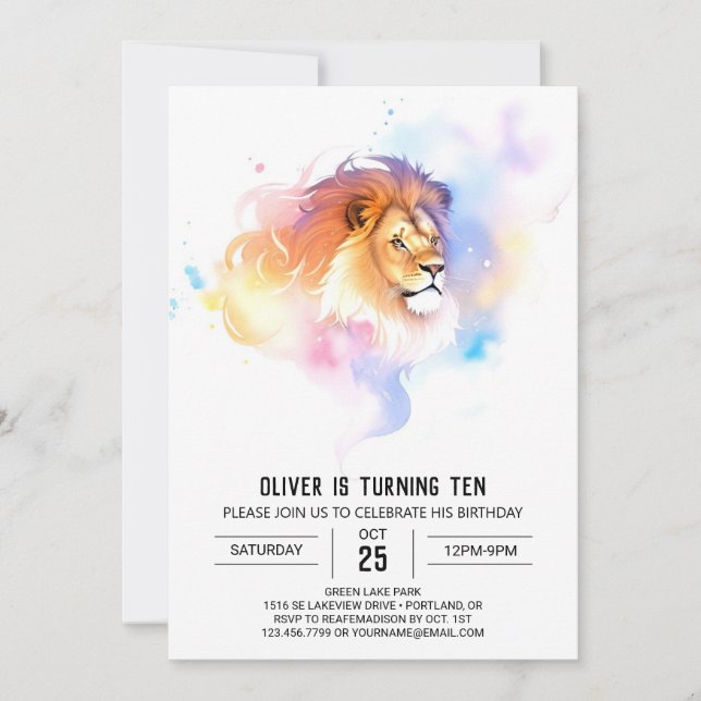 Invitation Enfants modernes Lion Anniversaire (Devant)