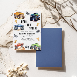 Invitation Enfants modernes Monster Trucks Fête d'anniversair