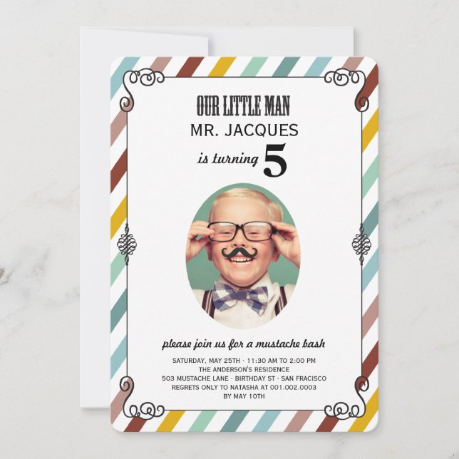 Invitation Enfants Moustache Anniversaire Fête Photo Invitati (Devant)