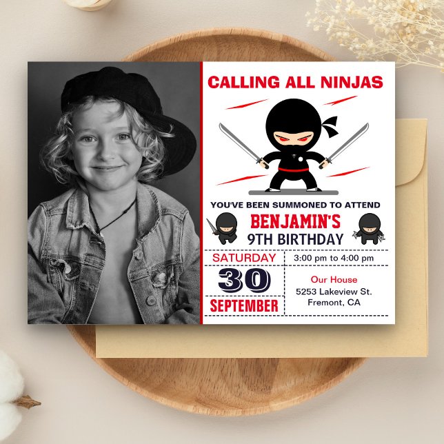 Invitation Enfants Ninja Warrior Mignons Photo Anniversaire (Créateur téléchargé)
