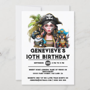 Invitation Enfants numériques pirate anniversaire filles fête
