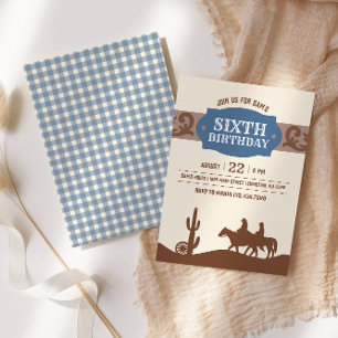 Invitation Enfants Occidentale Anniversaire Bleu & Brown Part