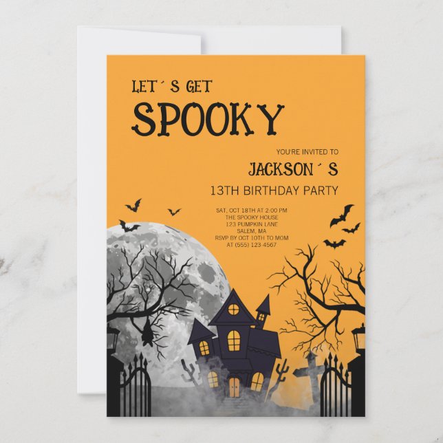 Invitation Enfants Orange Let´s Get Spooky 13e Anniversaire (Devant)