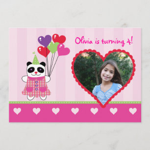 Invitation Enfants Panda Valentine's Birthday Party Photo Inv