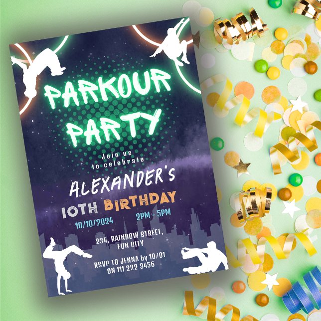 Invitation Enfants Parkour fête anniversaire (Kids Parkour Party Birthday Invitation)