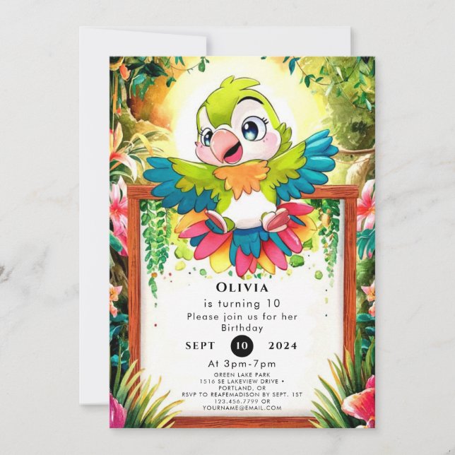 Invitation Enfants Parrot mignonne Anniversaire (Devant)