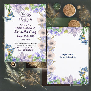 Invitation Enfants Pastel Blue Little Flower Bud Floral Anniv