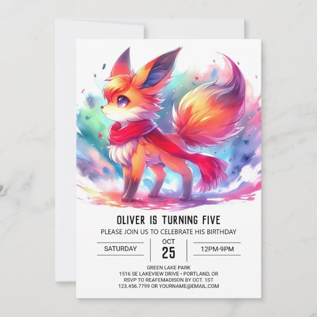 Invitation Enfants Pastel Fox Anniversaire (Devant)