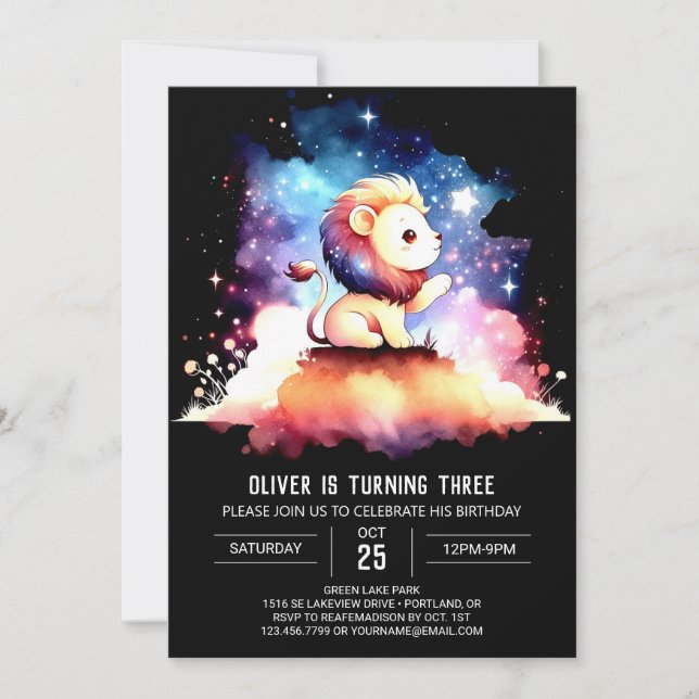 Invitation Enfants Pastel Lion Anniversaire (Devant)