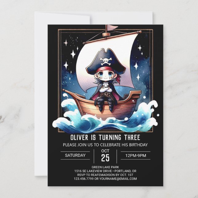 Invitation Enfants Pastel Pirate Anniversaire (Devant)