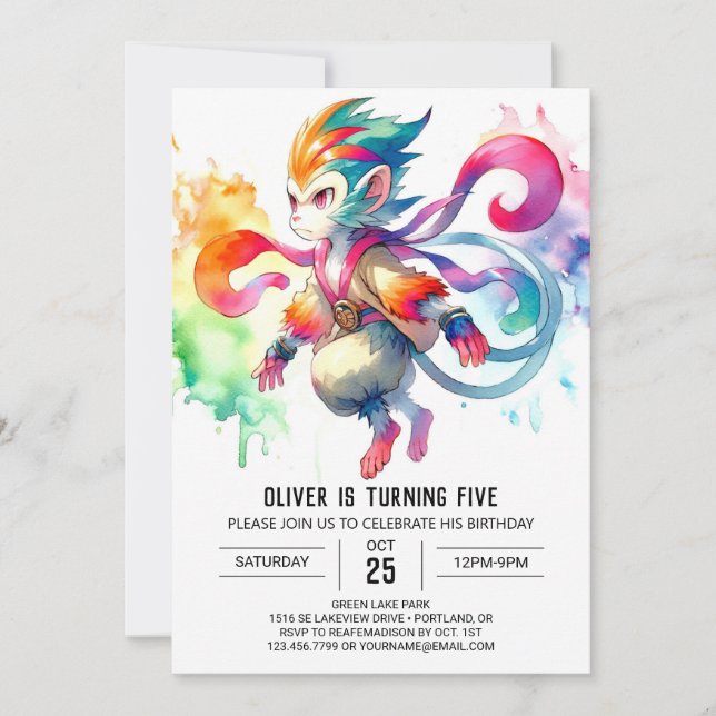 Invitation Enfants Pastel Singe Anniversaire (Devant)