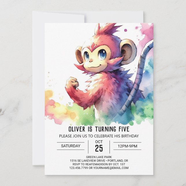 Invitation Enfants Pastel Singe Anniversaire (Devant)