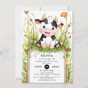 Invitation Enfants Pastel Vache Anniversaire