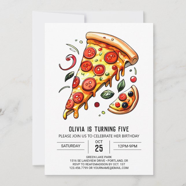 Invitation Enfants personnalisés Pizza Anniversaire (Devant)