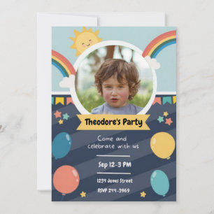 Invitation Enfants Photo Arcs-en-ciel et ballons   Anniversai