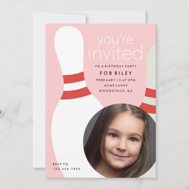 Invitation Enfants Photo bowling fête d'anniversaire (Devant)