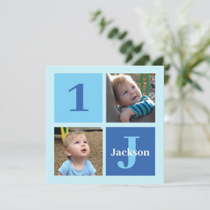 Invitation Enfants Photo Custom Blue Boys 1ère fête d'anniver