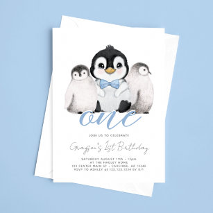 Invitation Enfants pingouins mignons premier anniversaire