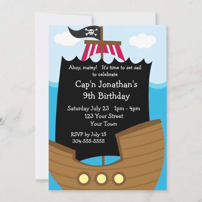 Invitation Enfants Pirate bateau fête d'anniversaire (Devant)