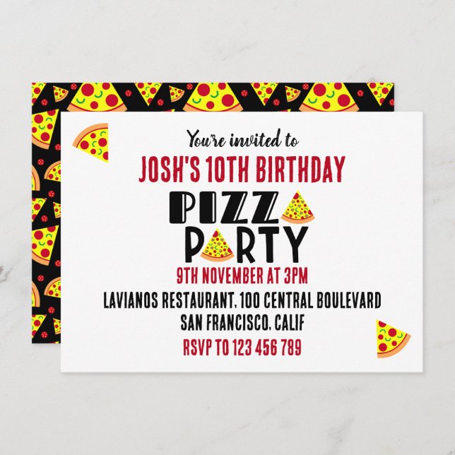 Invitation Enfants Pizza fête d'anniversaire (Devant / Derrière)