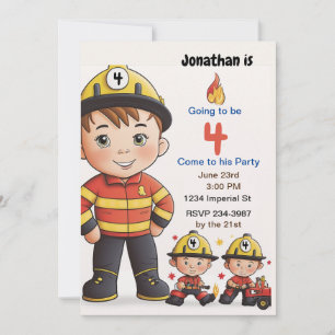 Invitation Enfants pompiers Personnaliser de l'âge Anniversai