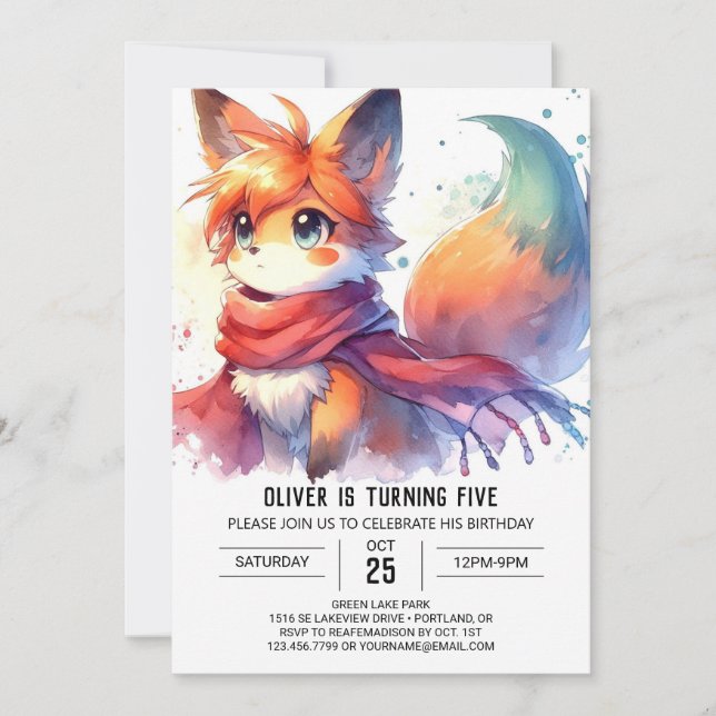 Invitation Enfants Renard forestier Anniversaire (Devant)