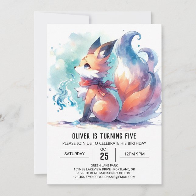 Invitation Enfants Renard Whimsical Anniversaire (Devant)