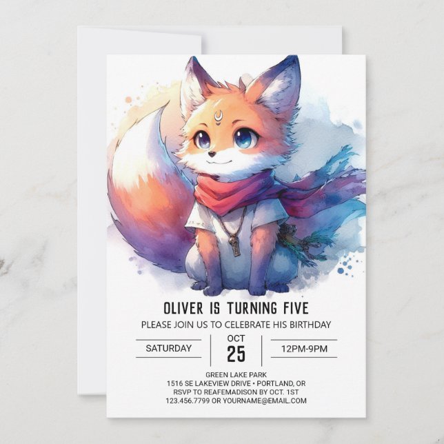 Invitation Enfants Renard Whimsical Anniversaire (Devant)