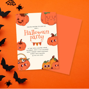 Invitation Enfants Retro Cute Citrouille Halloween Party