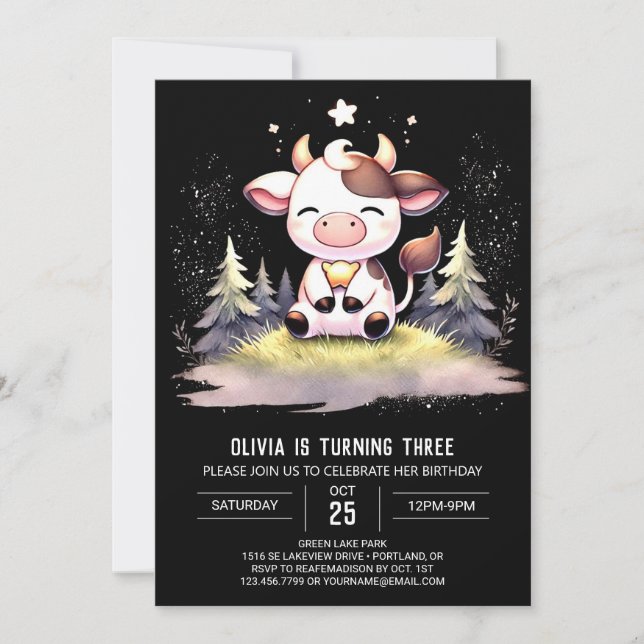 Invitation Enfants rustiques Vache Anniversaire (Devant)