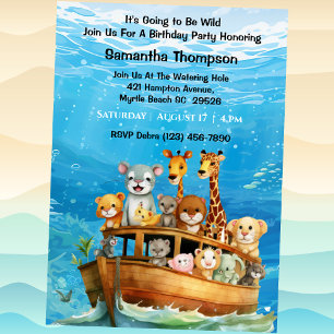 Invitation Enfants Safari Animal Bateau Balade Anniversaire
