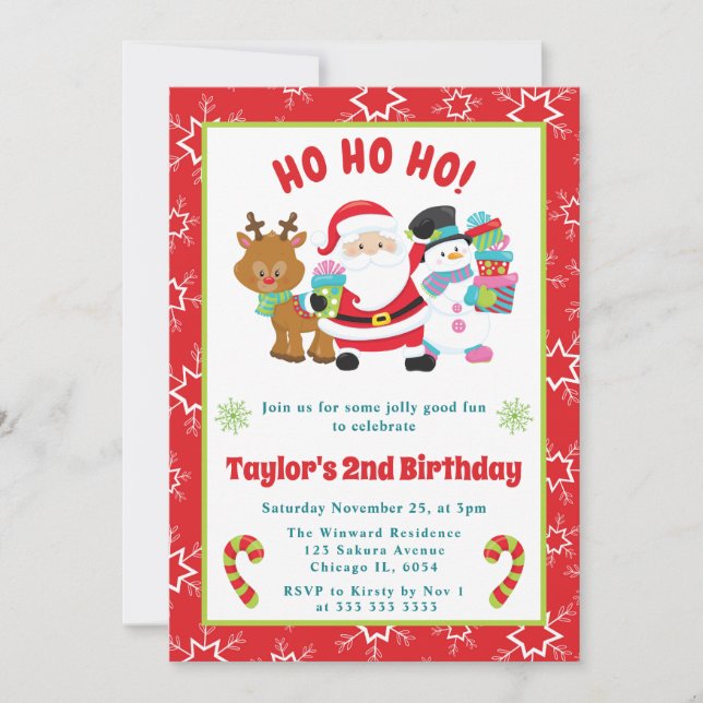 Invitation Enfants Santa et Amis Noël Anniversaire (Devant)