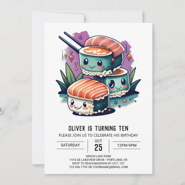 Invitation Enfants Sashimi Moderne Anniversaire (Devant)