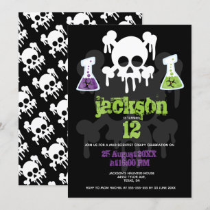 Invitation Enfants Scientifique Fou Crâne Effrayant Anniversa