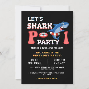 Invitation Enfants Shark Fun Pool Party coloré Anniversaire
